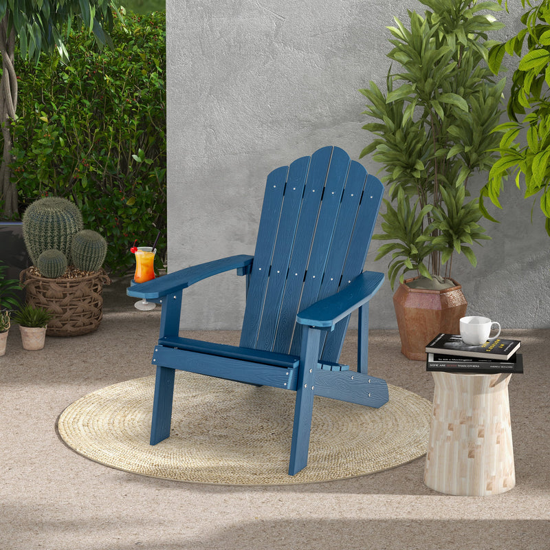 *Weather Resistant HIPS Outdoor Adirondack Chair with Cup Holder - Navy