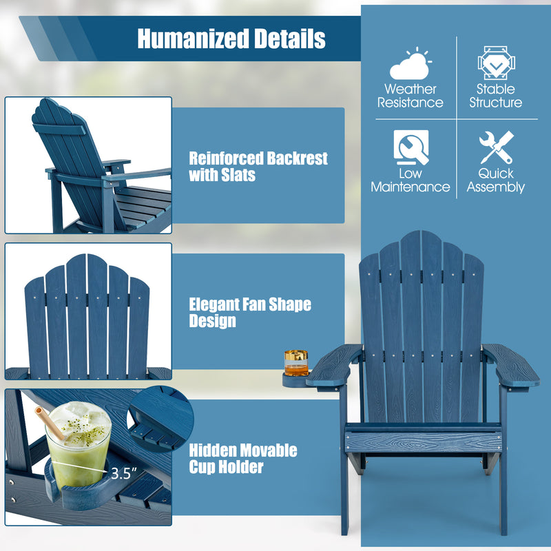 *Weather Resistant HIPS Outdoor Adirondack Chair with Cup Holder - Navy