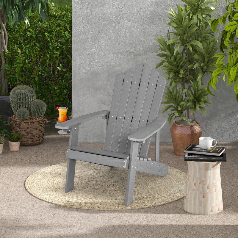 *Weather Resistant HIPS Outdoor Adirondack Chair with Cup Holder - Gray