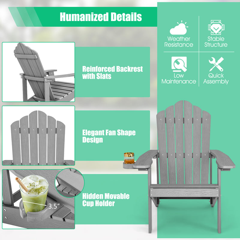 *Weather Resistant HIPS Outdoor Adirondack Chair with Cup Holder - Gray
