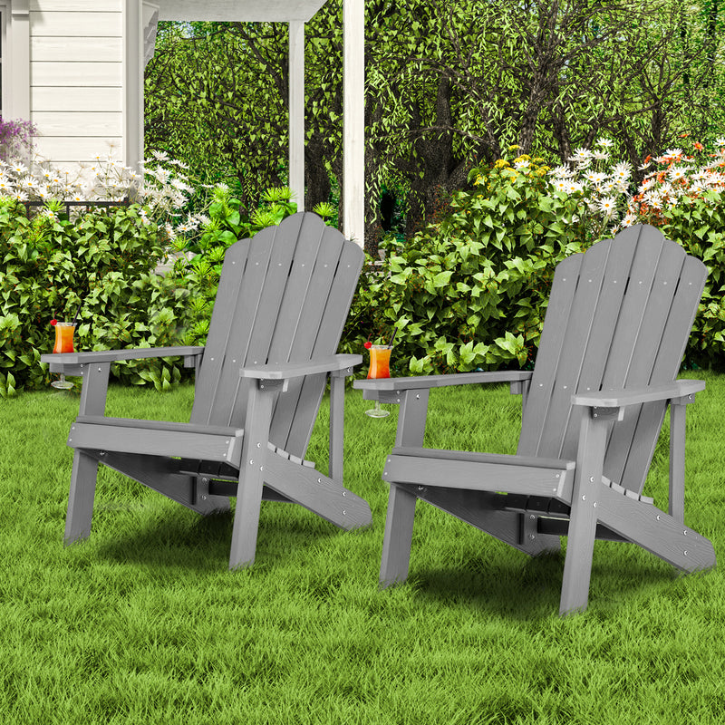 *Weather Resistant HIPS Outdoor Adirondack Chair with Cup Holder - Gray