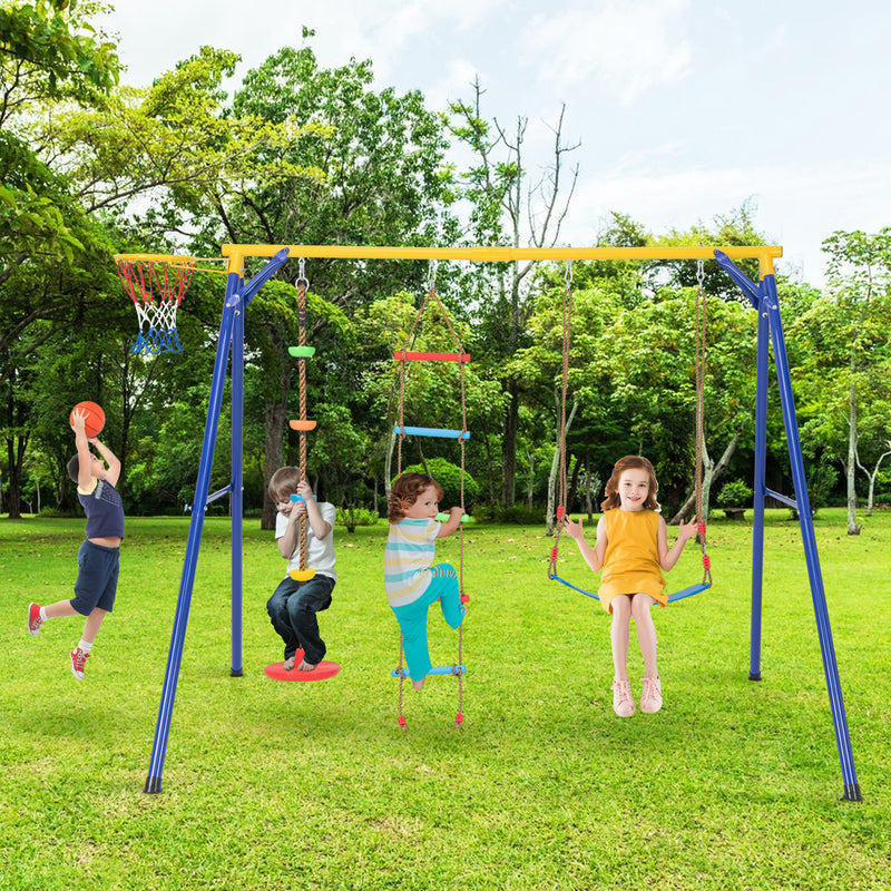 *4-in-1 660 lbs Heavy Duty Swing Set for Kids Aged 3-9 Years Old - Yellow
