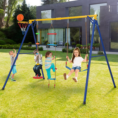 *4-in-1 660 lbs Heavy Duty Swing Set for Kids Aged 3-9 Years Old - Yellow