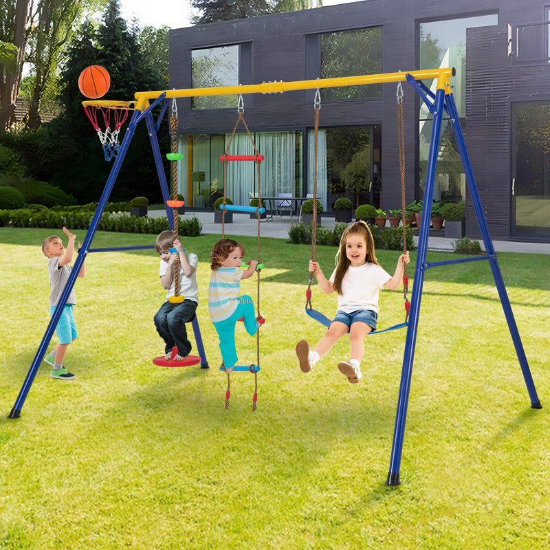 *4-in-1 660 lbs Heavy Duty Swing Set for Kids Aged 3-9 Years Old - Yellow