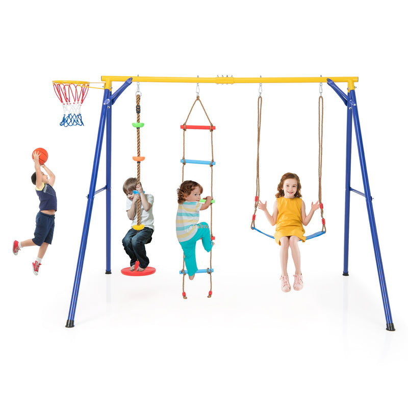 *4-in-1 660 lbs Heavy Duty Swing Set for Kids Aged 3-9 Years Old - Yellow
