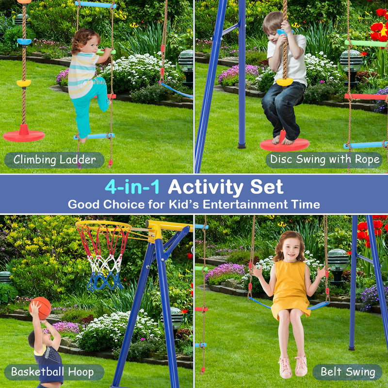 *4-in-1 660 lbs Heavy Duty Swing Set for Kids Aged 3-9 Years Old - Yellow