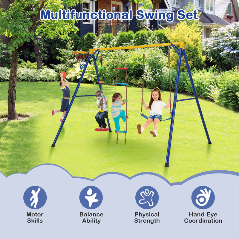 *4-in-1 660 lbs Heavy Duty Swing Set for Kids Aged 3-9 Years Old - Yellow