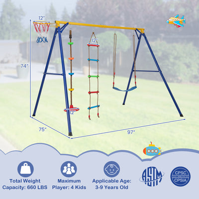 *4-in-1 660 lbs Heavy Duty Swing Set for Kids Aged 3-9 Years Old - Yellow