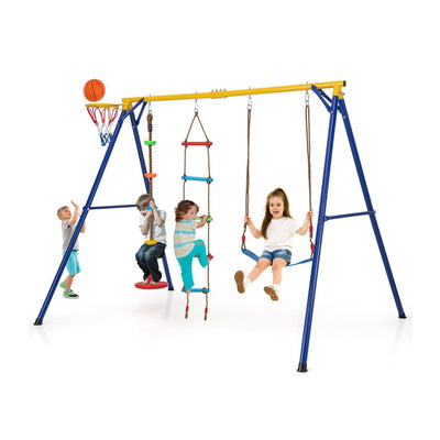 *4-in-1 660 lbs Heavy Duty Swing Set for Kids Aged 3-9 Years Old - Yellow