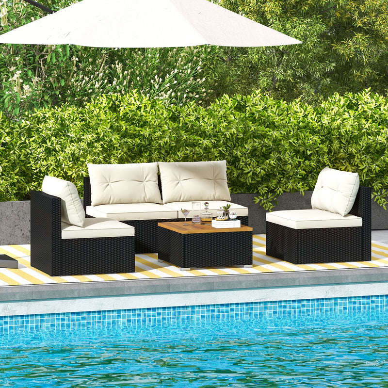 5 Piece Outdoor Furniture Set with Solid Tabletop and Soft Cushions-Of
