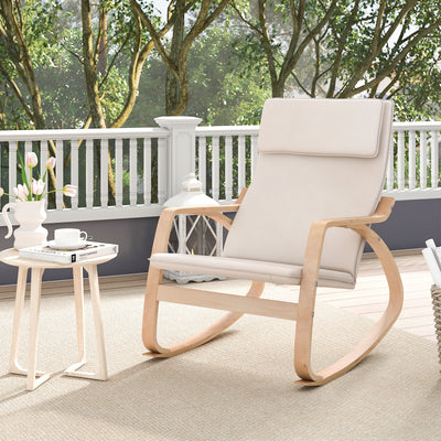 Stable Wooden Frame Leisure Rocking Chair with Removable Upholstered Cushion-Beige