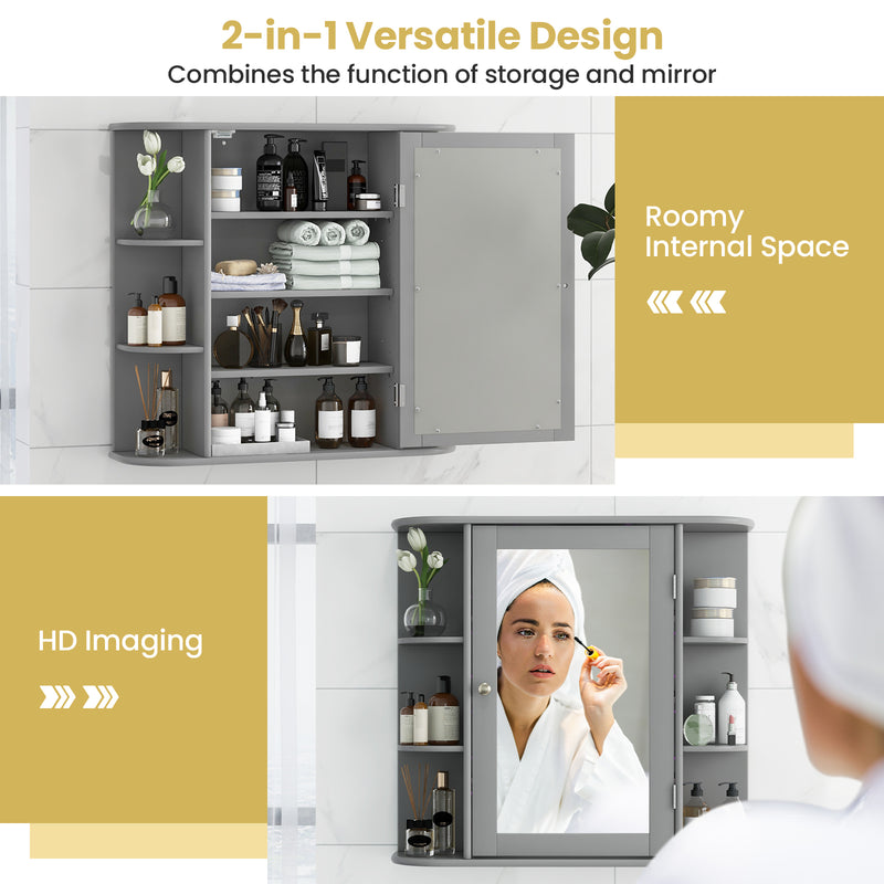 Multipurpose Mount Wall Surface Bathroom Storage Cabinet with Mirror-Gray