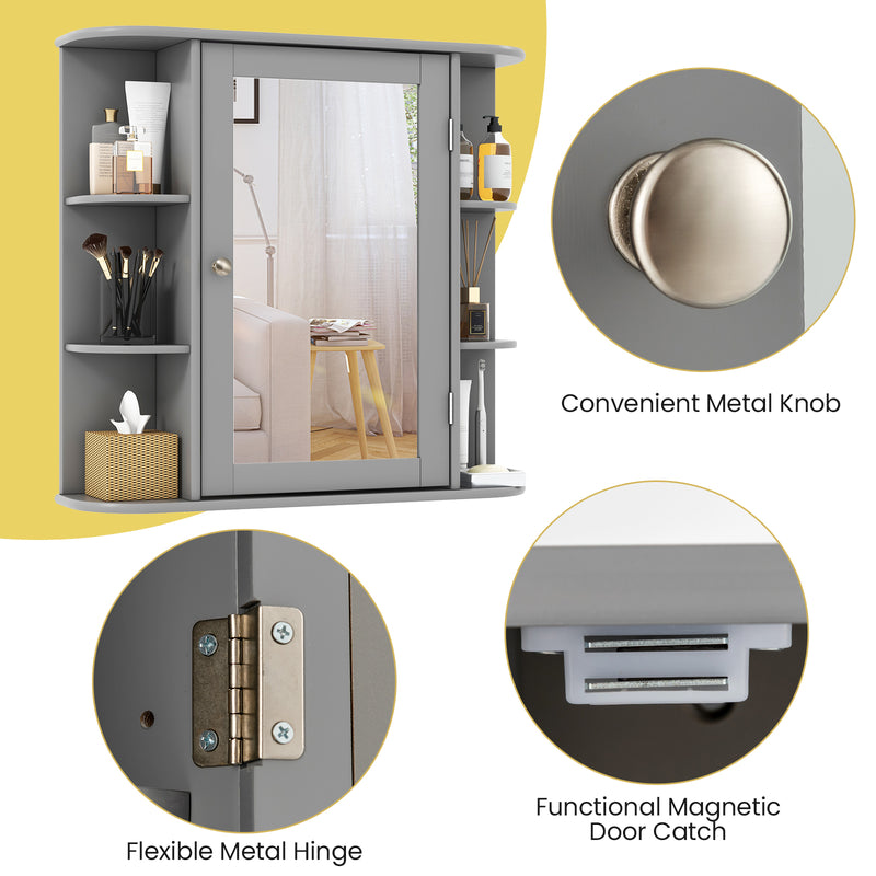 Multipurpose Mount Wall Surface Bathroom Storage Cabinet with Mirror-Gray