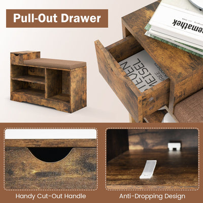 Entryway Storage Shoe Bench with 1 Storage Drawer and 3 Open Compartments-Rustic Brown