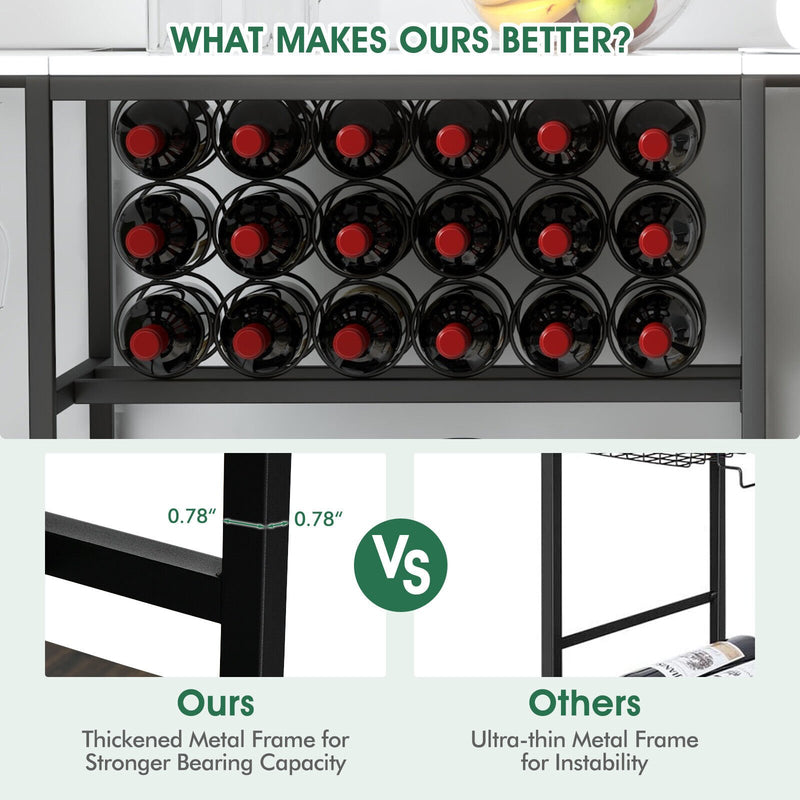 47 Inches Wine Rack Table with Glass Holder and Storage Shelves-White