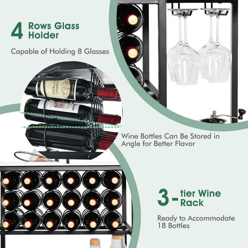 47 Inches Wine Rack Table with Glass Holder and Storage Shelves-White
