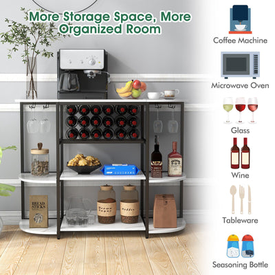 47 Inches Wine Rack Table with Glass Holder and Storage Shelves-White