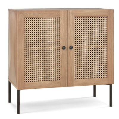Kitchen Sideboard with 2 Rattan Doors and Adjustable Shelf-Natural