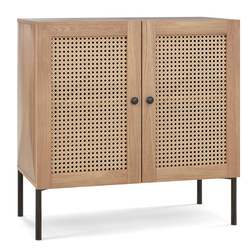 Kitchen Sideboard with 2 Rattan Doors and Adjustable Shelf-Natural
