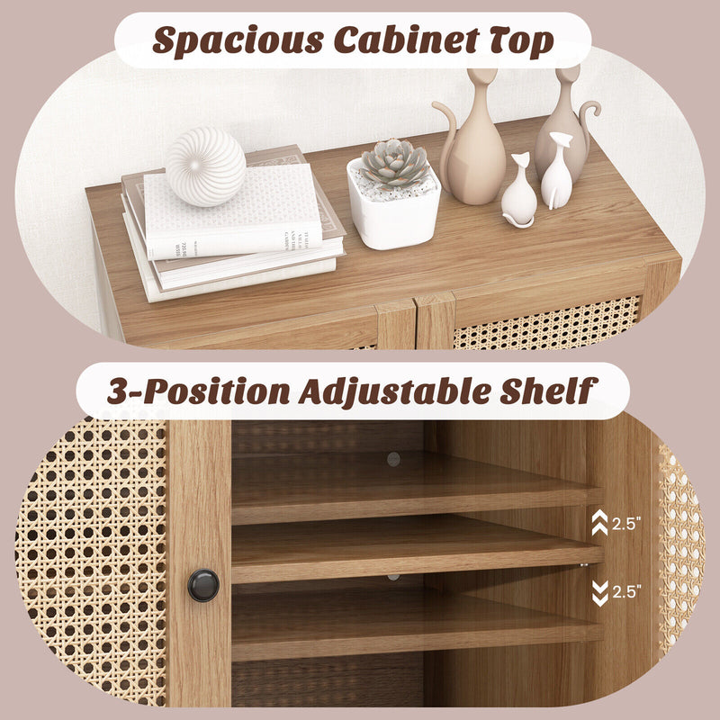 Kitchen Sideboard with 2 Rattan Doors and Adjustable Shelf-Natural