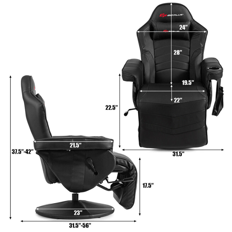 *Ergonomic High Back Massage Gaming Chair with Pillow - Black
