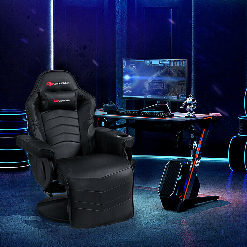 *Ergonomic High Back Massage Gaming Chair with Pillow - Black