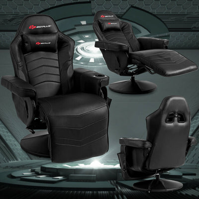 *Ergonomic High Back Massage Gaming Chair with Pillow - Black