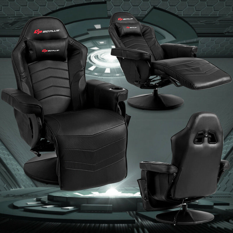 *Ergonomic High Back Massage Gaming Chair with Pillow - Black