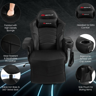 *Ergonomic High Back Massage Gaming Chair with Pillow - Black
