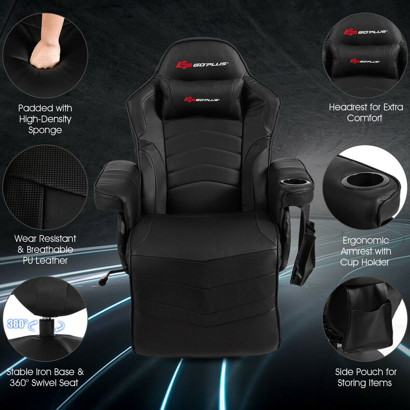 *Ergonomic High Back Massage Gaming Chair with Pillow - Black