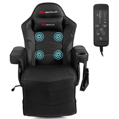 *Ergonomic High Back Massage Gaming Chair with Pillow - Black
