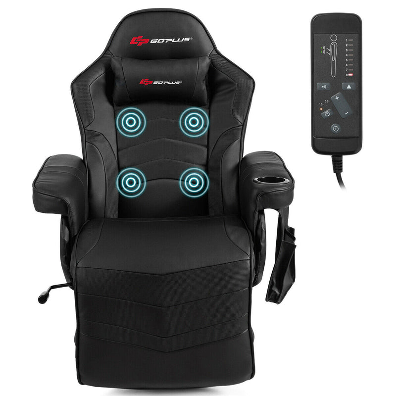 *Ergonomic High Back Massage Gaming Chair with Pillow - Black