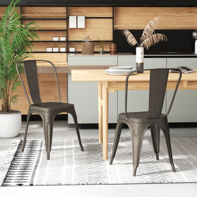 *Metal Dining Chairs Set of 4 with Removable Backrest for Dining Room Restaurant Living Room - Gun
