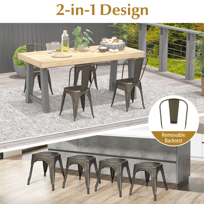 *Metal Dining Chairs Set of 4 with Removable Backrest for Dining Room Restaurant Living Room - Gun