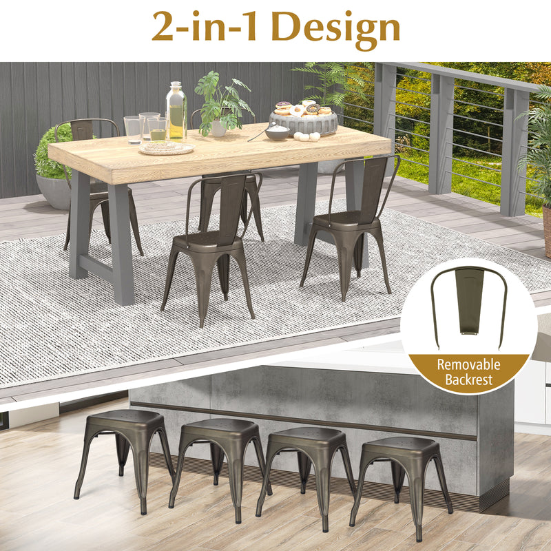 *Metal Dining Chairs Set of 4 with Removable Backrest for Dining Room Restaurant Living Room - Gun
