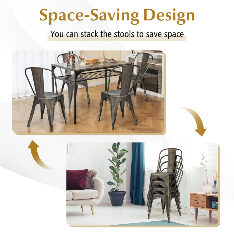 *Metal Dining Chairs Set of 4 with Removable Backrest for Dining Room Restaurant Living Room - Gun