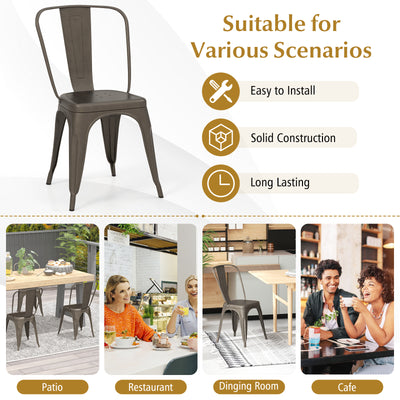 *Metal Dining Chairs Set of 4 with Removable Backrest for Dining Room Restaurant Living Room - Gun