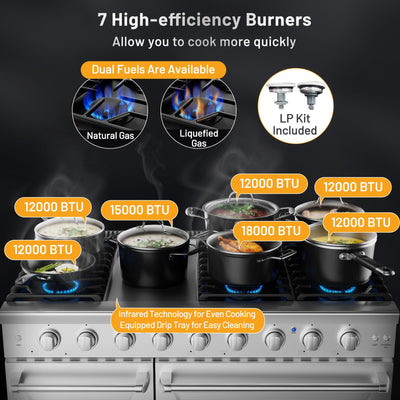 48 Inches Freestanding Natural Gas Range with 7 Burners Cooktop