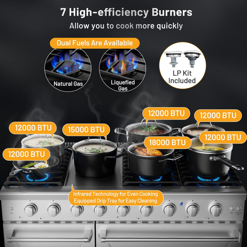 48 Inches Freestanding Natural Gas Range with 7 Burners Cooktop