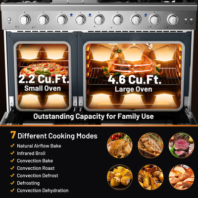 48 Inches Freestanding Natural Gas Range with 7 Burners Cooktop
