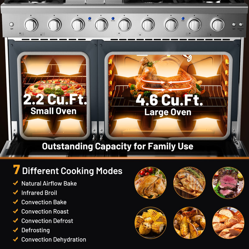 48 Inches Freestanding Natural Gas Range with 7 Burners Cooktop