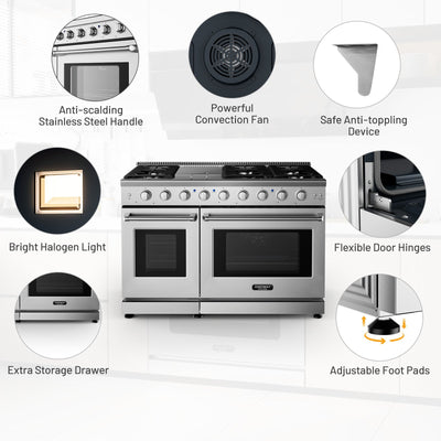 48 Inches Freestanding Natural Gas Range with 7 Burners Cooktop