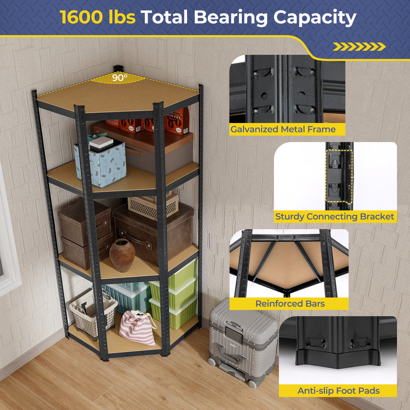 4-Tier Corner Shelving Unit Adjustable Garage Storage Utility Rack for Warehouse-Black