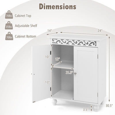 Freestanding Bathroom Cabinet Floor Storage Organizer with Adjustable Shelf and Solid Wood Legs-White