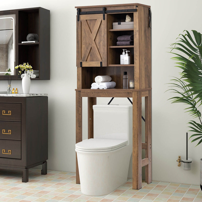 Bathroom Storage Cabinet with Sliding Barn Door and 3-level Adjustable Shelves-Rustic Brown