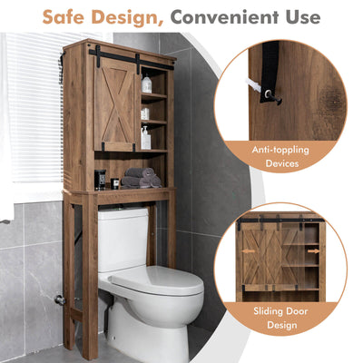 Bathroom Storage Cabinet with Sliding Barn Door and 3-level Adjustable Shelves-Rustic Brown