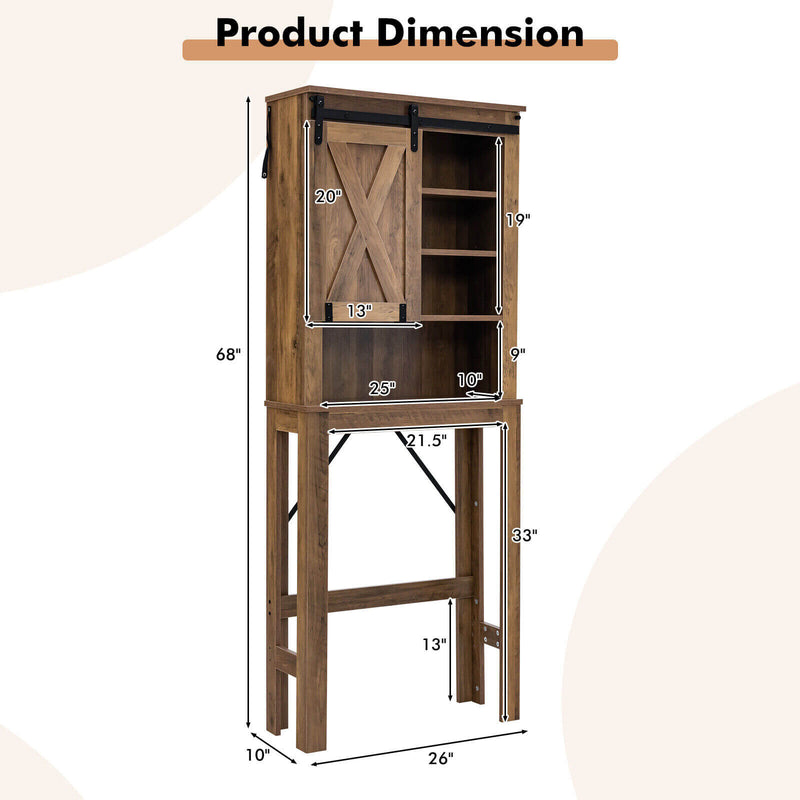Bathroom Storage Cabinet with Sliding Barn Door and 3-level Adjustable Shelves-Rustic Brown