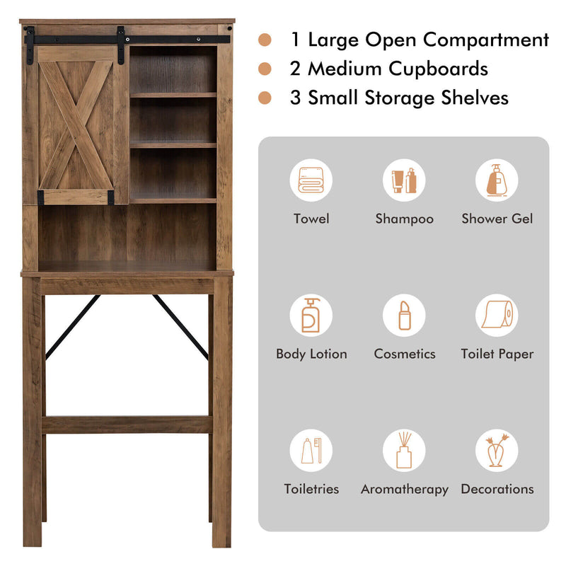 Bathroom Storage Cabinet with Sliding Barn Door and 3-level Adjustable Shelves-Rustic Brown