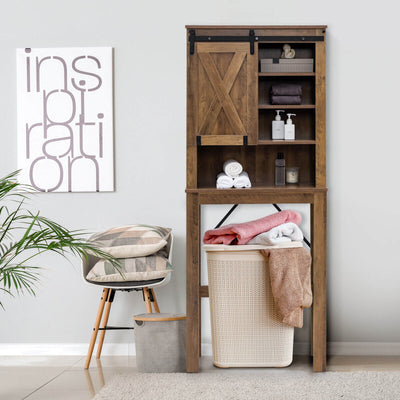 Bathroom Storage Cabinet with Sliding Barn Door and 3-level Adjustable Shelves-Rustic Brown
