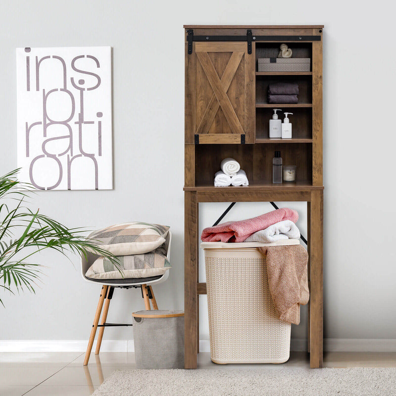 Bathroom Storage Cabinet with Sliding Barn Door and 3-level Adjustable Shelves-Rustic Brown